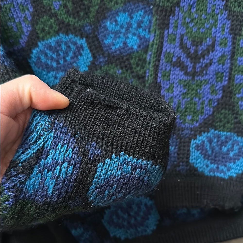Vintage Norvyk by Ren-Dale Knit Virgin Wool Cardigan with Blue and Green Pattern - Picture 5 of 11